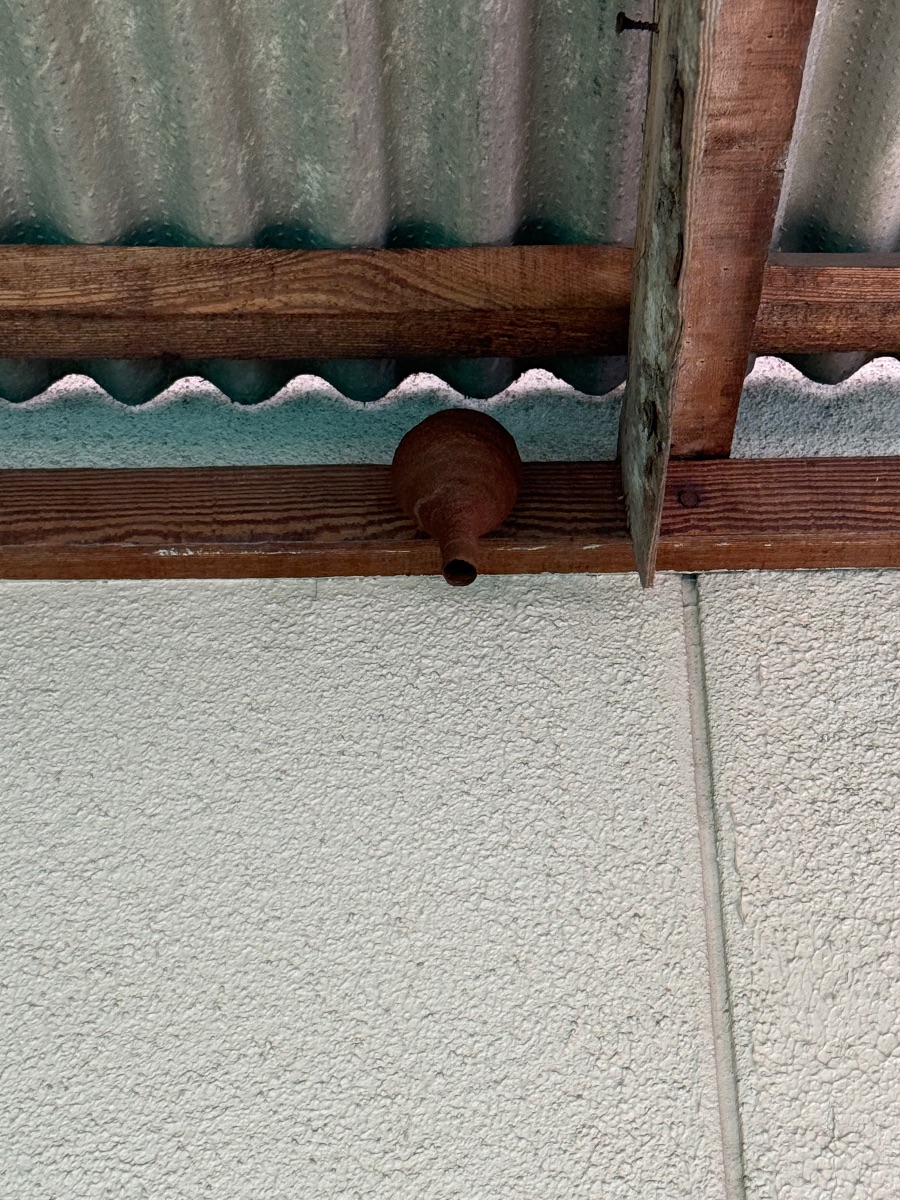 浅口市鴨方町 軒下にできたスズメバチのトックリ型初期巣